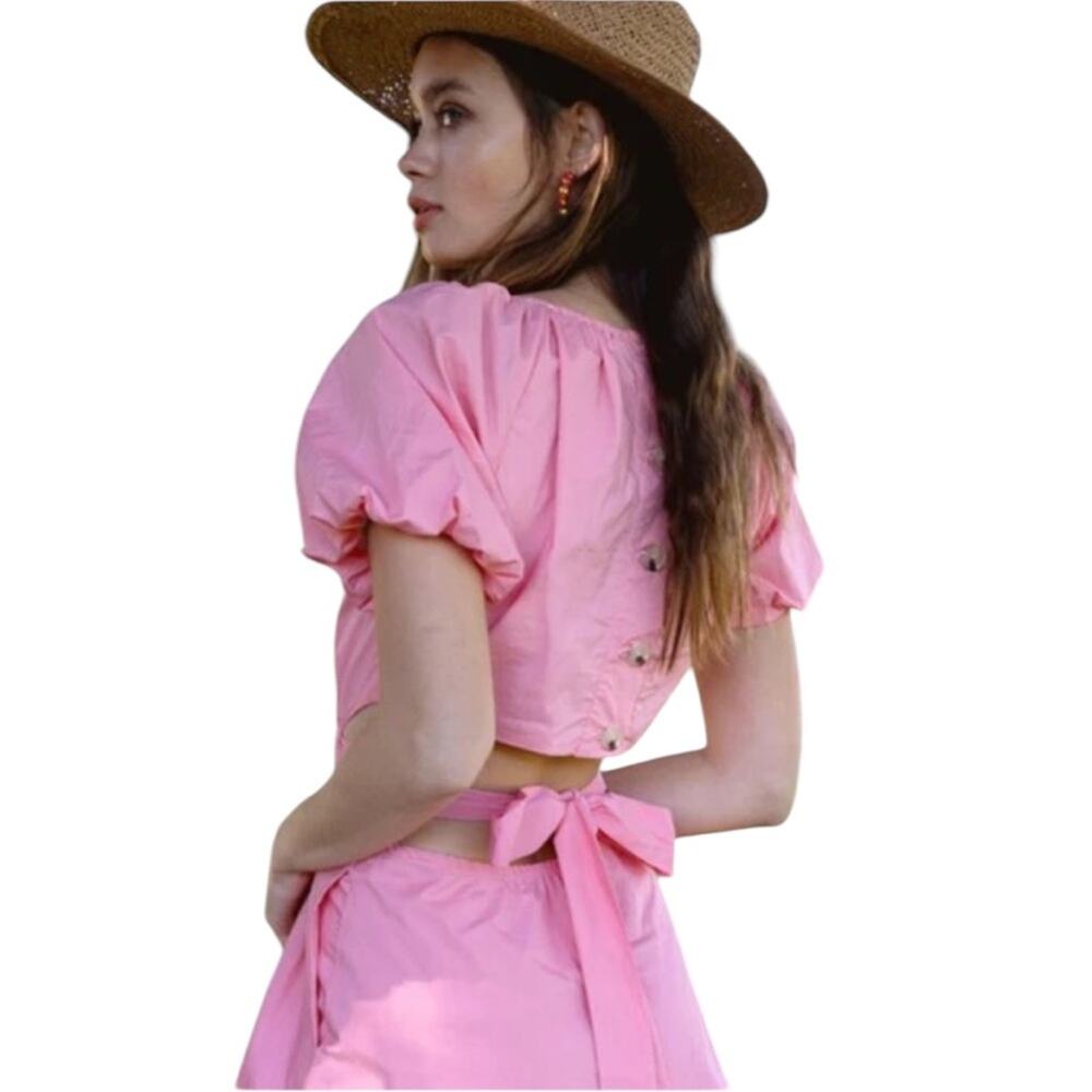 << Adelyn Rae Sarah Poplin Back Cut Out Dress in Peach Pink – Sz Md - Picture 2 of 5